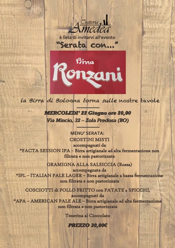 Evento Serata BIRRERIA RONZANI 2022